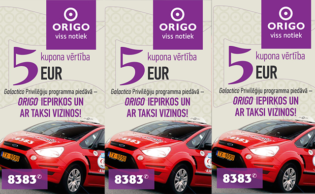 Iepērcies t/c ORIGO, sakrāj čekus vismaz 100 € vērtībā un saņem 5 € dāvanu karti braucienam ar Red Cab.